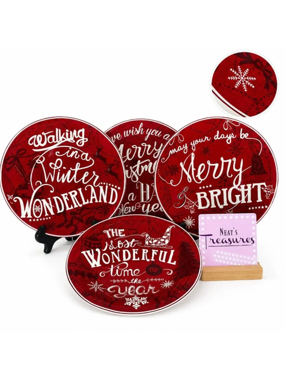 222 Fifth CHRISTMAS TUNES  Red White Words Porcelain 9